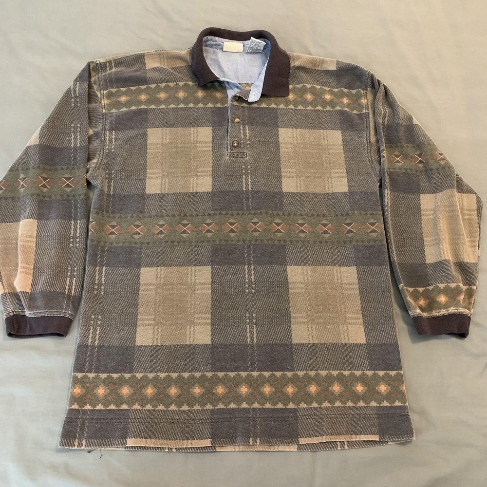 Vintage Bugle Boy Company Polo Shirt Mens XL Multicolor Long Sleeve 80s 90s